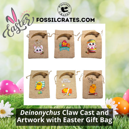 The Deinonychus claw cast now comes with a fun and cute Easter gift bags! Pick from an Easter Bunny, Easter Eggs, Easter Bunny Egg, Chick with Sunglasses, Chick Sleeping, or Easter Chick.