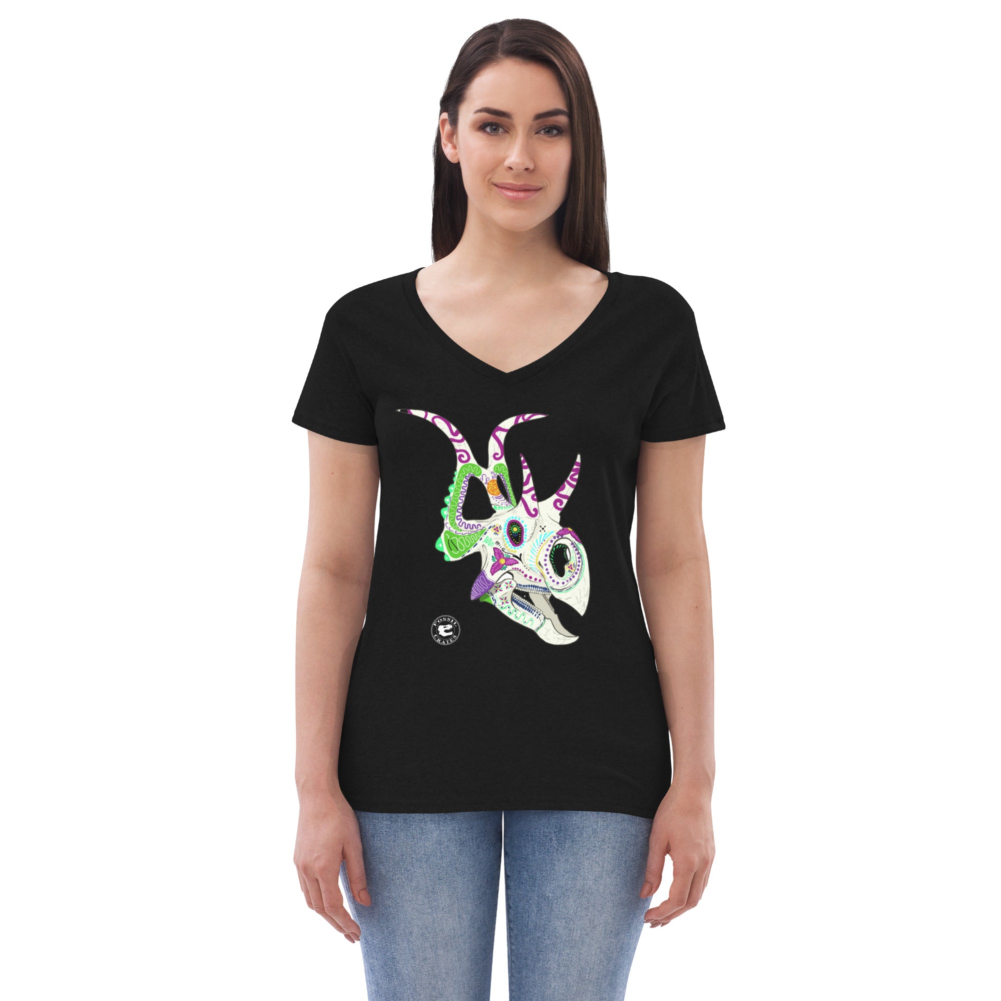 Diabloceratops Sugar Skull V-neck T-shirt – Fossil Crates